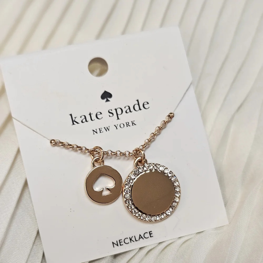 NWT Kate Spade Rose Gold 'Spot The Spade' Necklace with Crystal Accents - Picture 3 of 6